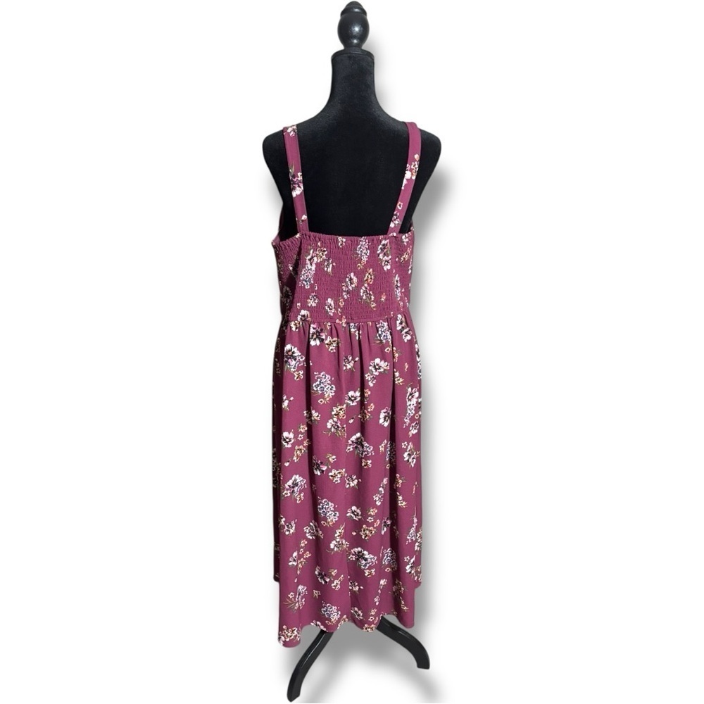 Xhilaration Chic Floral Burgundy Front Buttons Rouched Back Midi Dress - Picture 8 of 16